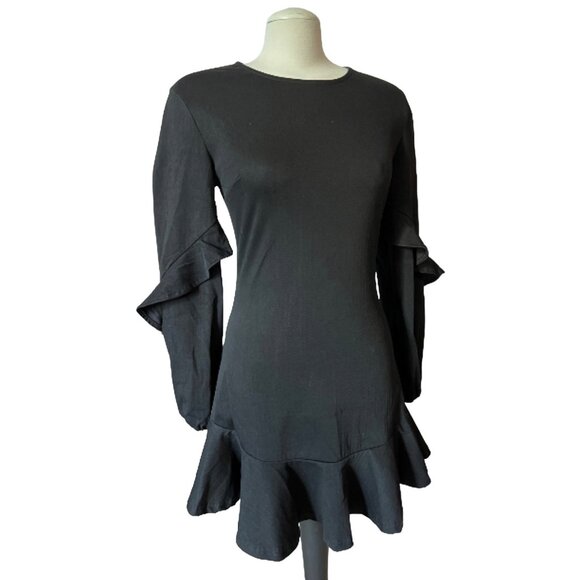 Shilla The Label Allure Frill Black Dress Sz Small Womens Ruffle Long Sleeve Min - Picture 6 of 14